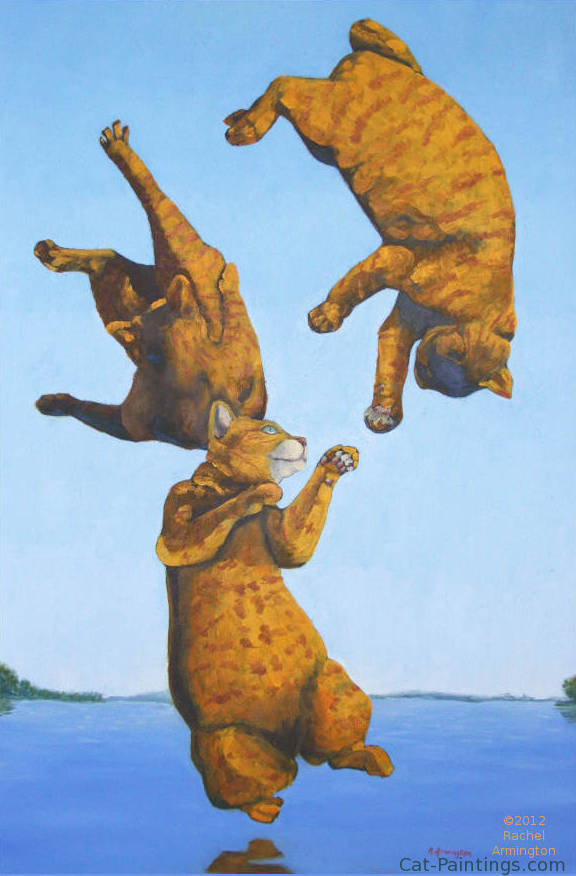 orange tabby Manx cat painting 