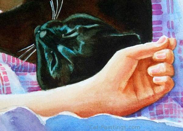 Black cat bed sleeping black cat painting