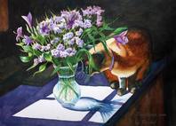 cat flowers paintings