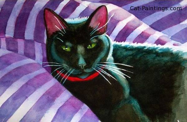 cat painting black cat picture sleeping