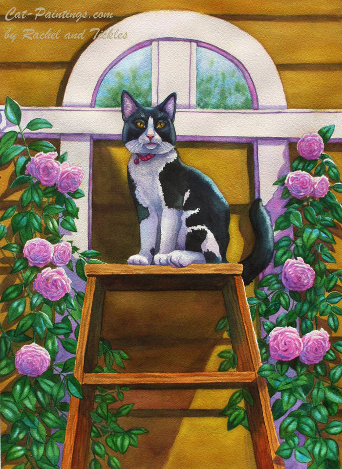 Black Tuxedo Cat Painting by Rachel