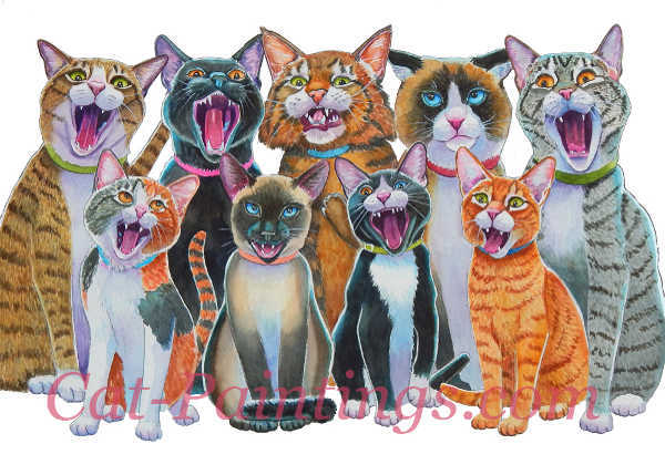 Christmas card carolling cats