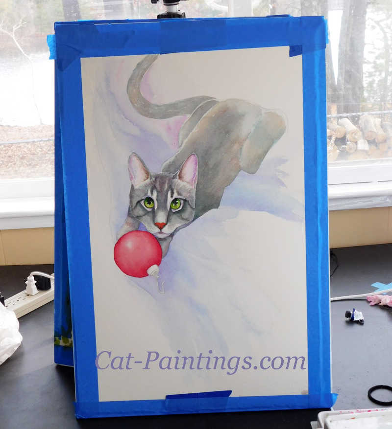 Dora Christmas cat card in progress