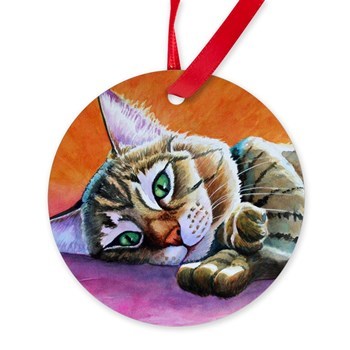 sleepy brown tabby cat ornament