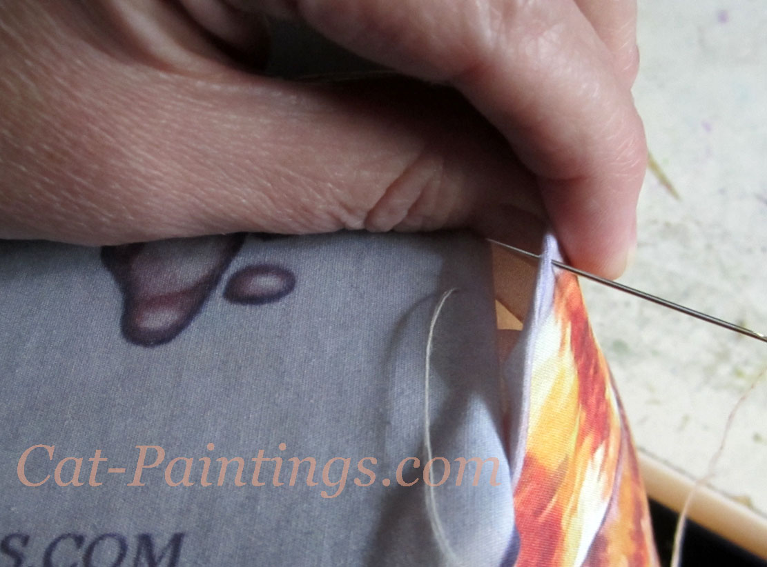 sew stitch along bottom seam tabby cat pillow