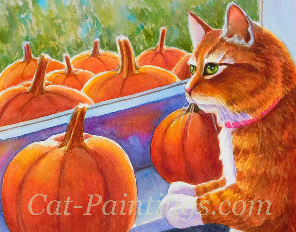 Halloween cat with pumpkins